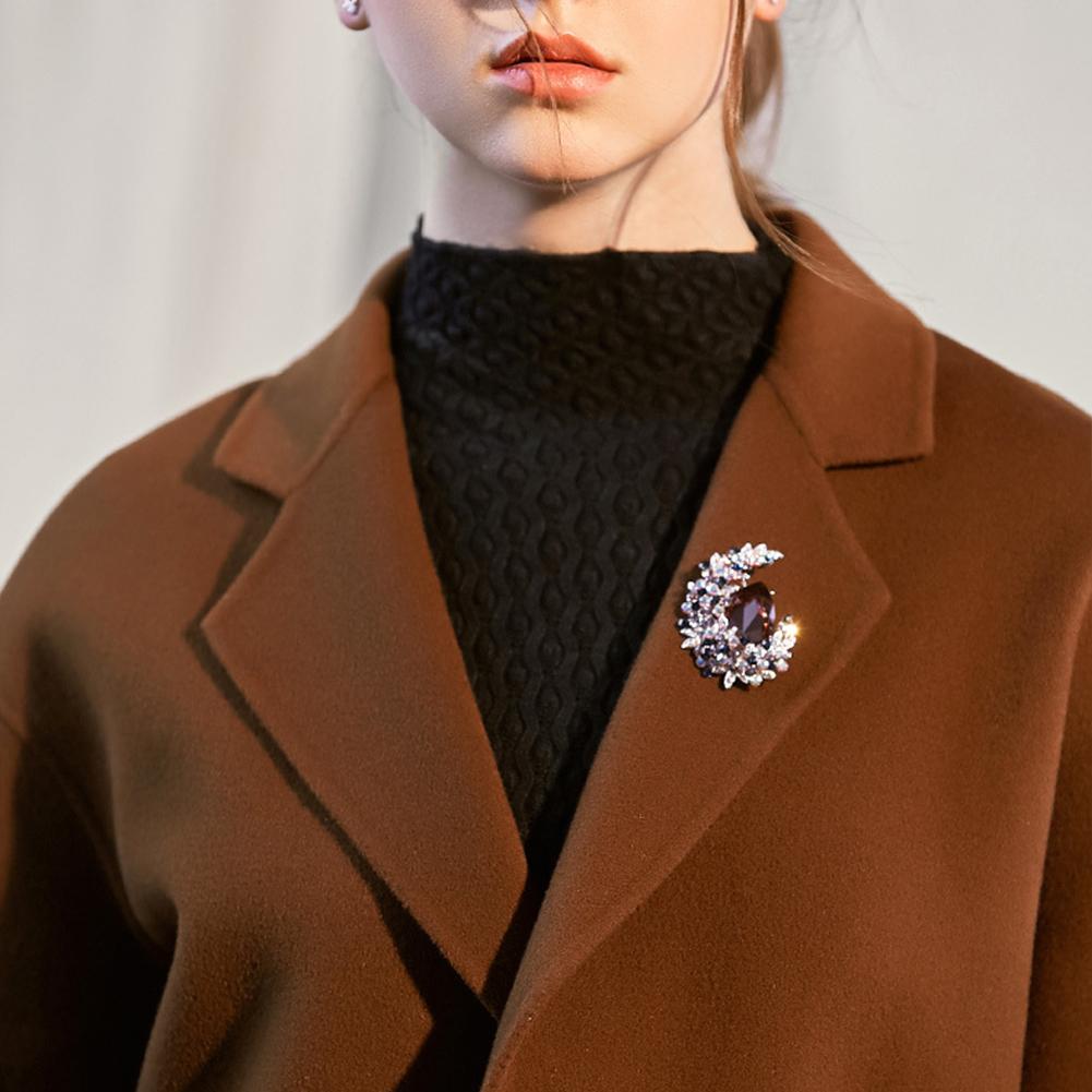 Women Fashion Crystal Moon Brooch Exquisite Crystal Pin Jewelry Accessories For Sweater Coat Decoration