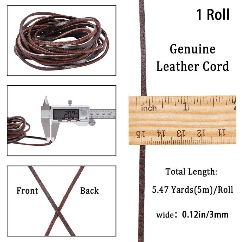 5M Ekte Lærstrimmel 3mm Bred Flat Lærsnor 2mm Tykk Kuskinn Lærsnor Stropp Flettetråd Tau for Armbånd