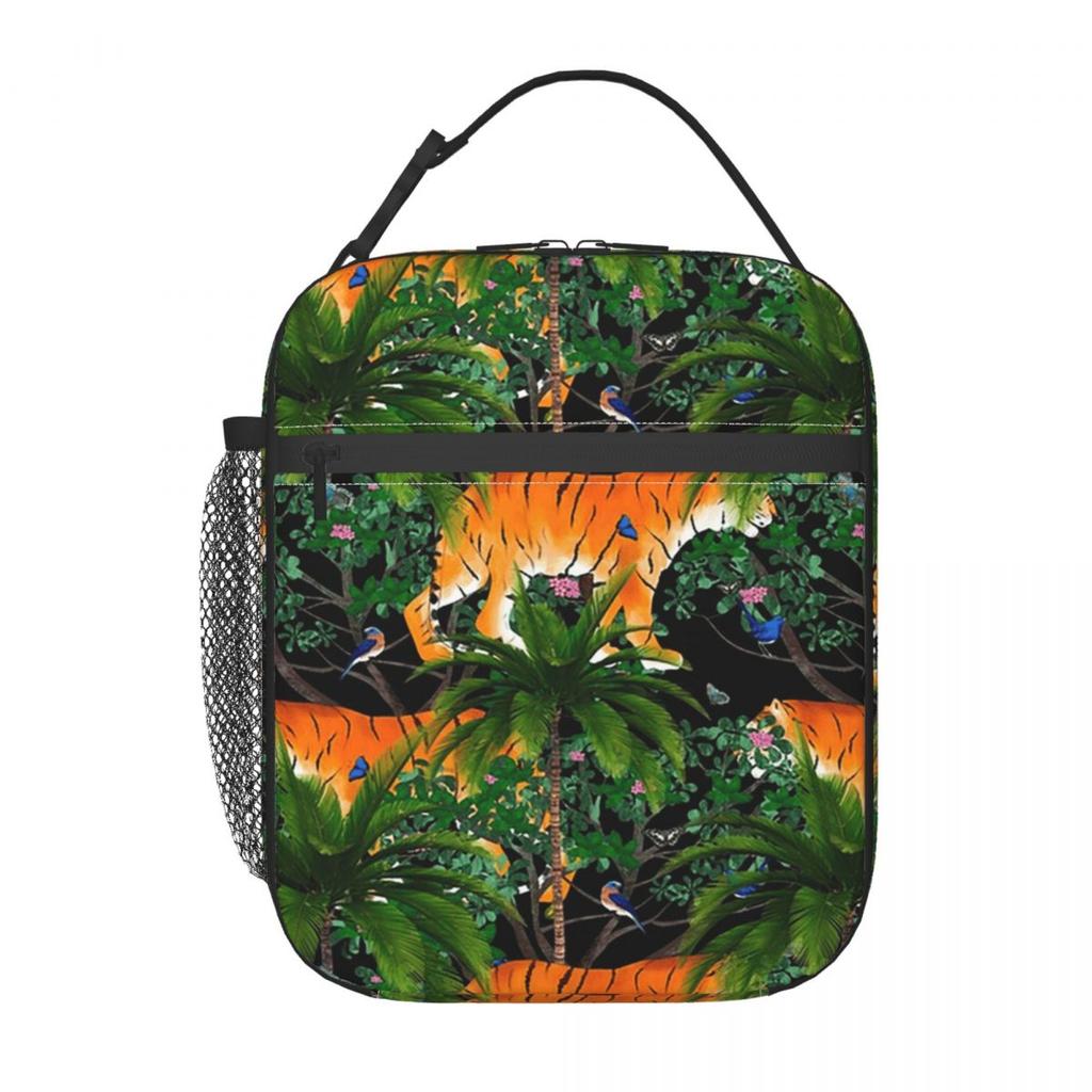 Dschungeltiger und tropische Blumen isolierte Lunchtasche für Kinder Schulkühler Thermische Lebensmittelbox Tragbare Lunchboxen Behälter