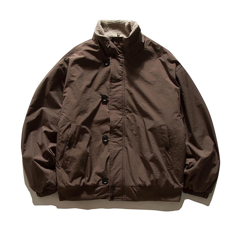 Japanese Retro Stand Collar Lambswool Jacket - Oversized, Warm, Versatile Outdoor Winter Coat Extra Large