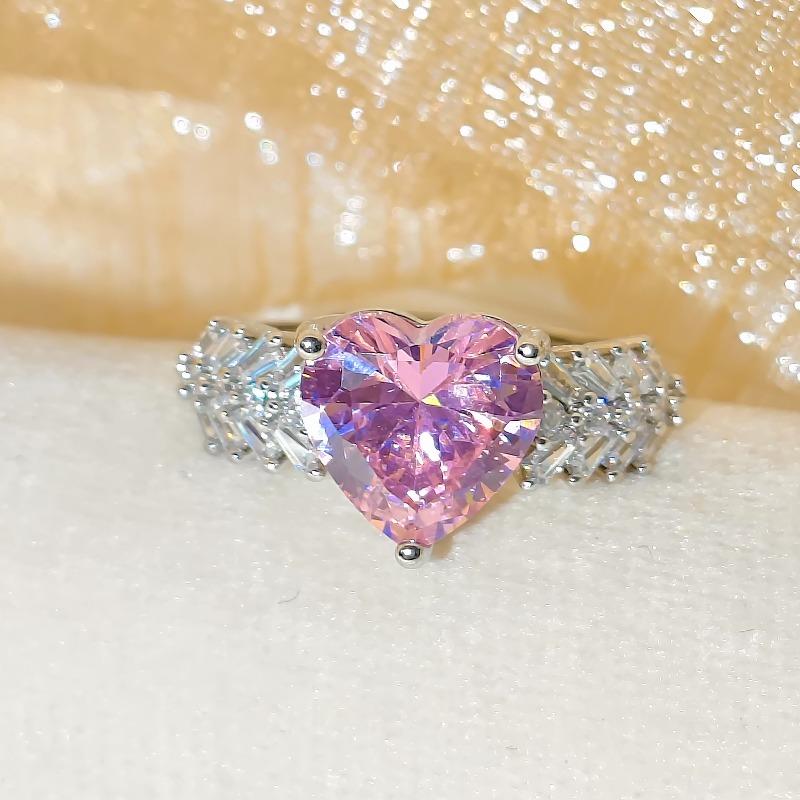 Dream Light Luxury Copper Love Pink Zircon Wheat Ear Ladies Romantic Ring Jewelry