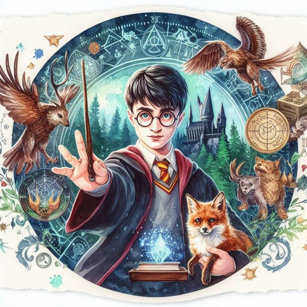 Cartoon Harry Potter with Owl Castle 5d Full Diamond Mosaic Painting Hogwarts Mystery Wizarding World Cross Stitch Home Decor