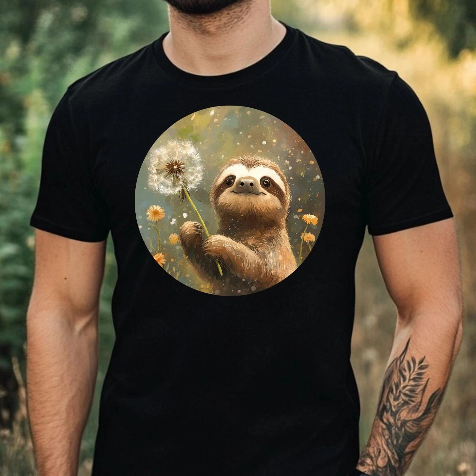 T-Shirt Herren Faultier mit Löwenzahn Motiv Baumwolle Größe XS bis 5XL XXL