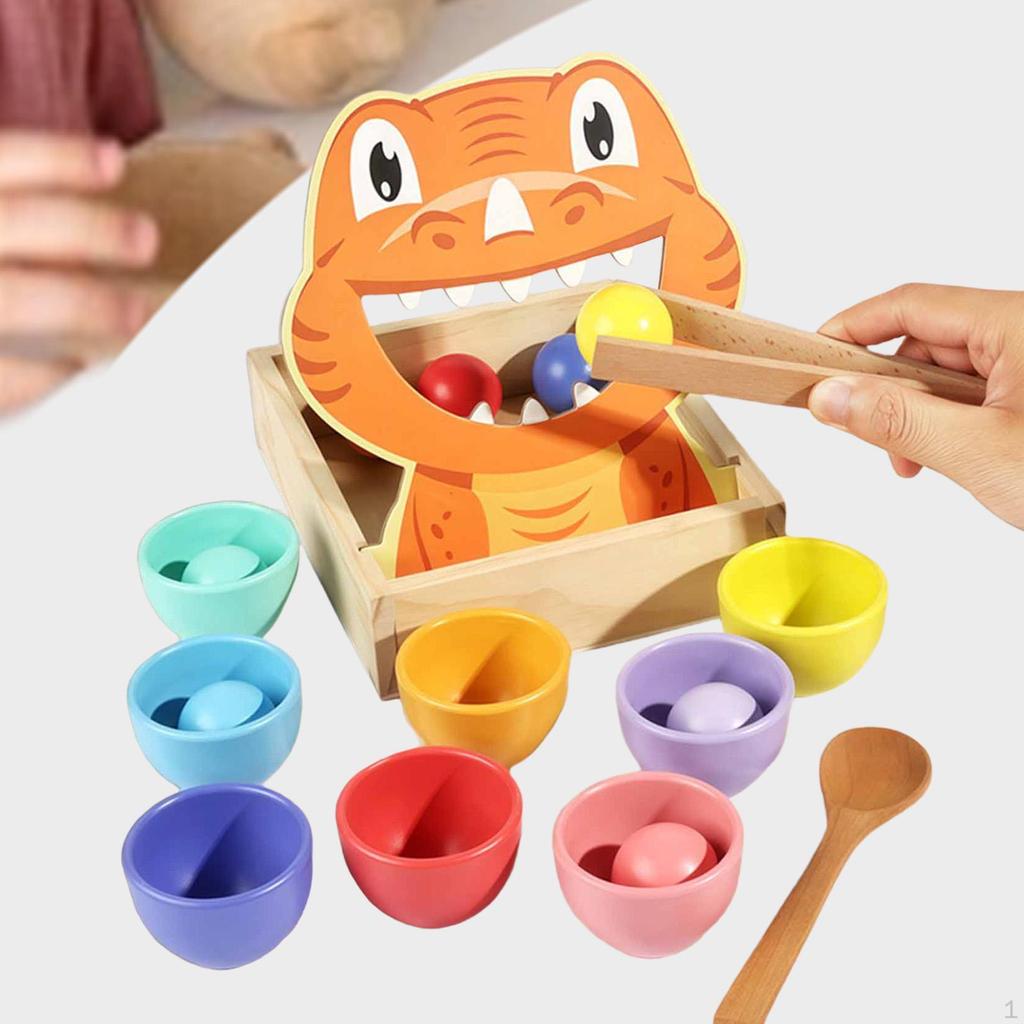 Rainbow Balls in Cups Matching Game Wooden Sensory Ball Children Development Educational Kids Color