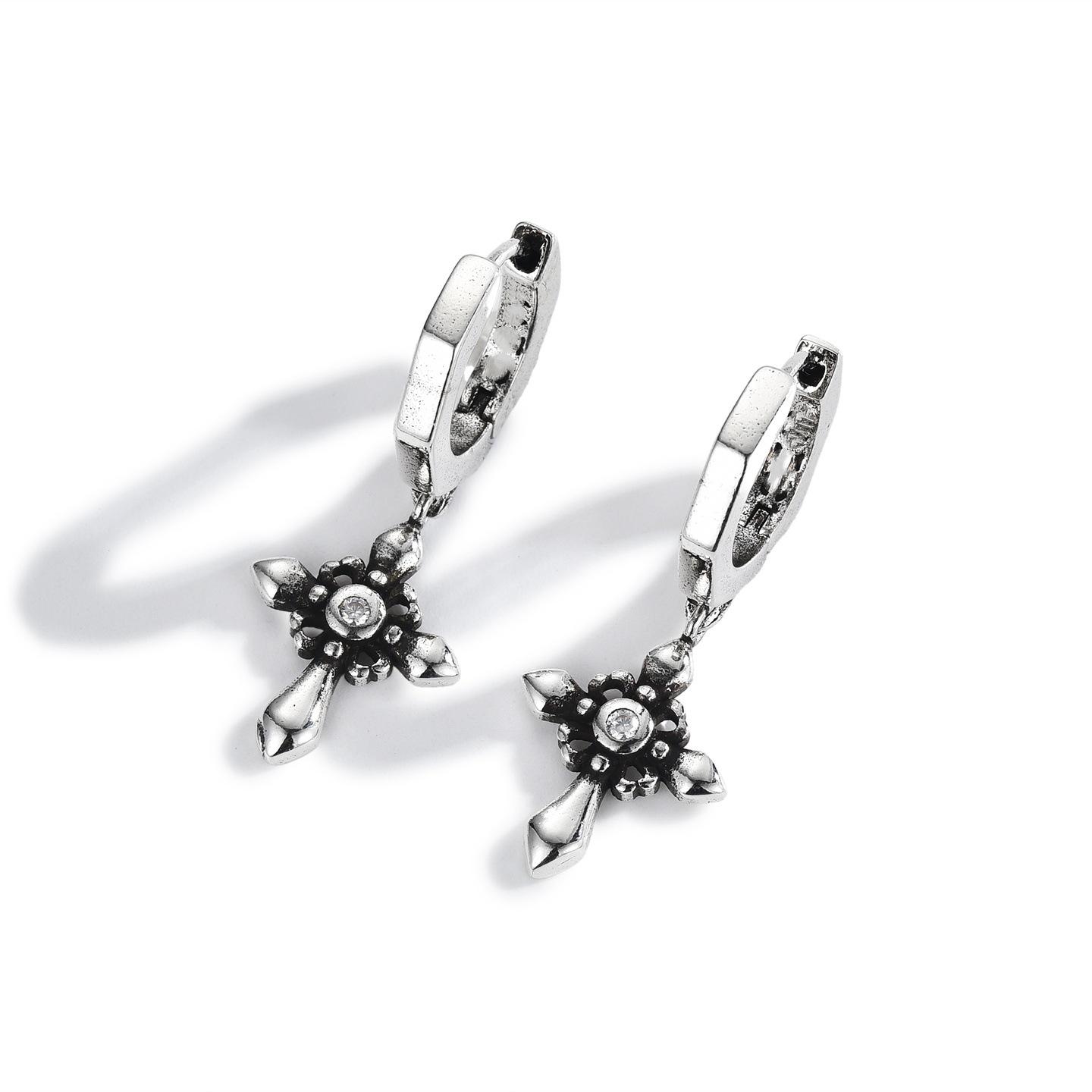 Retro Trend Hip Hop High Sense Old Iris Cross Flower Earrings Men And Women Same Style Earrings Old Money Style Earrings