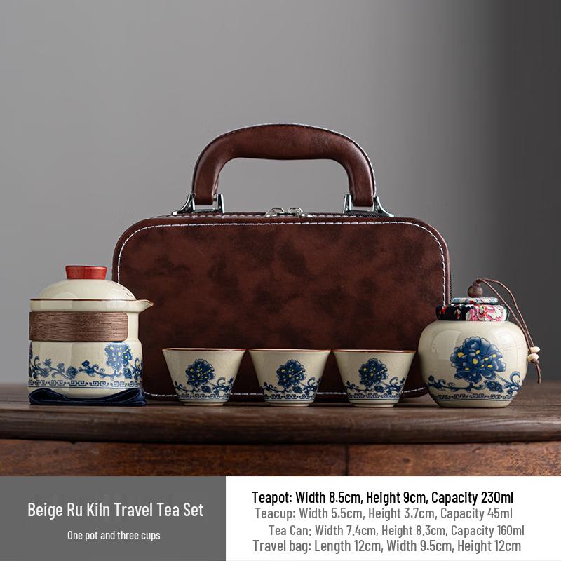 Portable Peony Ru Kiln Tea Set