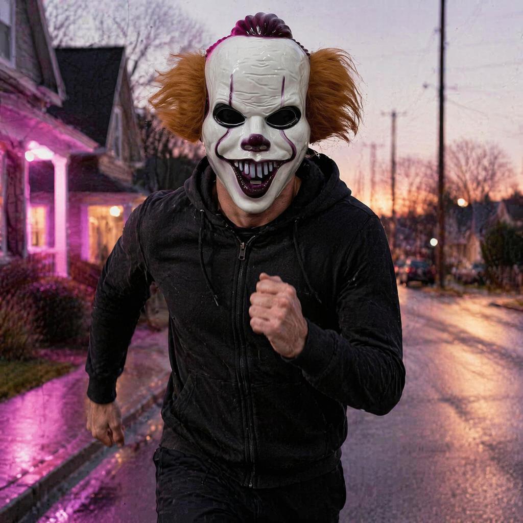 Theatrical Horror Mask Halloween Short Hair Clown Mask, Scary Joker Full Face Creepy Cosplay for Masquerade Party Costume Props