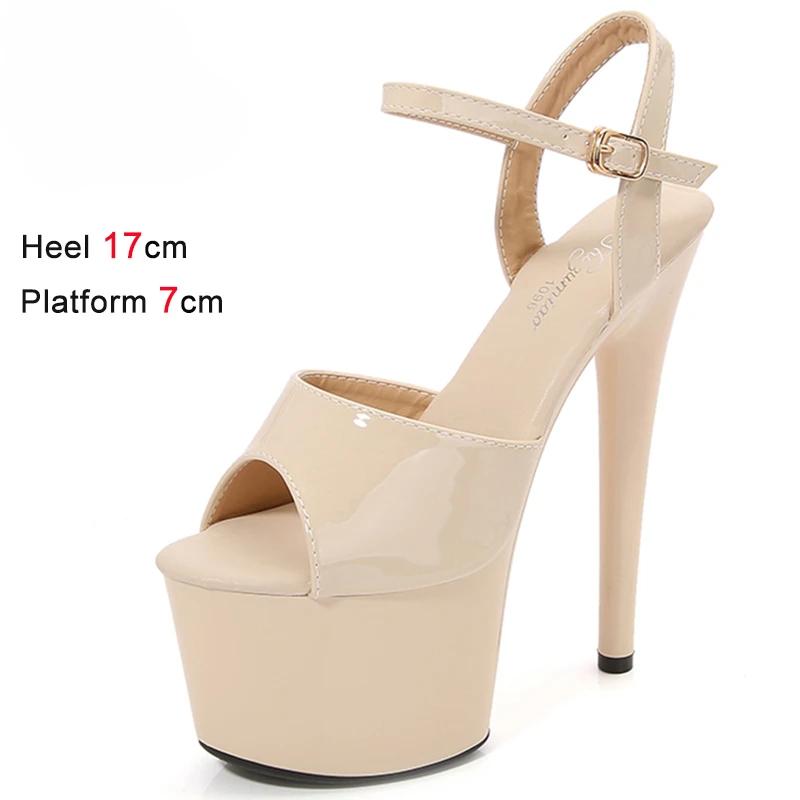 Fashion Shoes for Women 17CM High Heeled Sandals Open Toe Shoes Summer Buckle Strap Platform Party Club Striper Shoes Female Stiletto