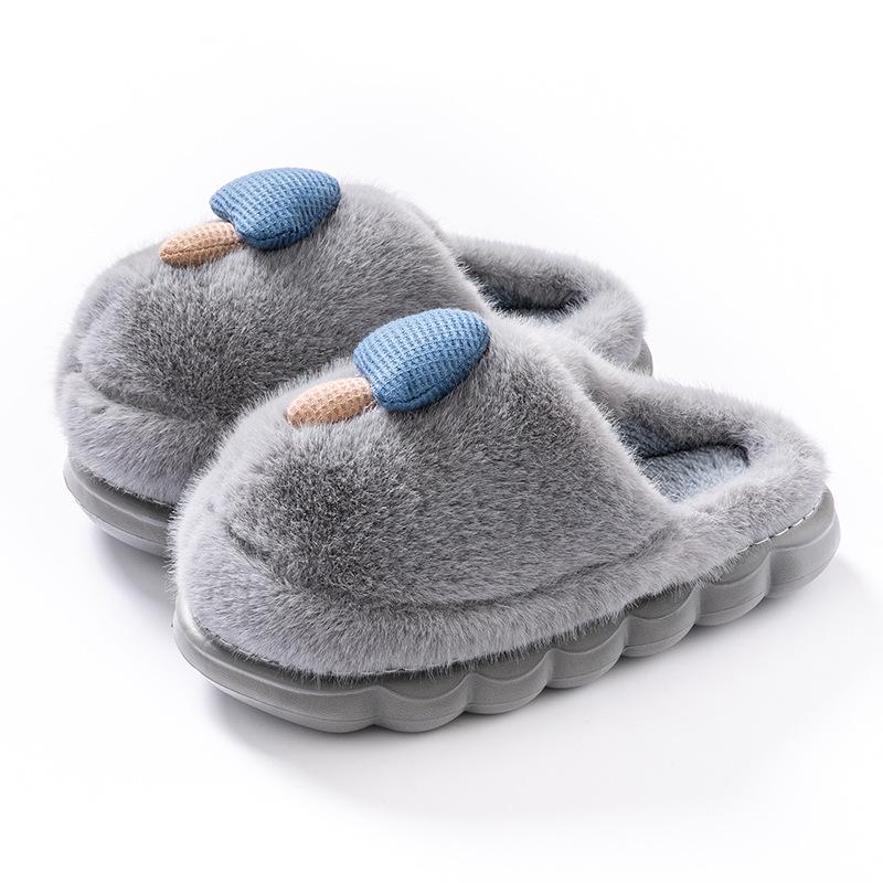 Cute Mushroom Indoor Household Cotton Slippers Autumn and Winter Plush Warm and Comfortable Thick-soled Outer Bag Shoes