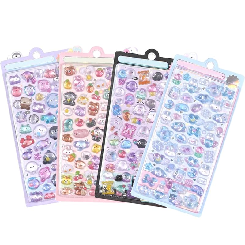 YFFSFDC Cute Pukupuku Stickers, Waterproof, 3D Reward Stickers for Planners, Cell Phone Decorations, DIY Crafts, Sticky, Set of 4, Girls, Decorative