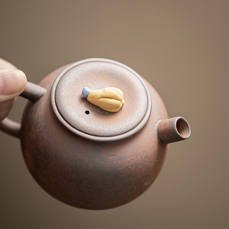 Old Rock Mud Ceramic Teapot Chinese Kung Fu Tea Set for Home Brewing Small Coarse Pottery Retro Style Single Pot Tea Maker