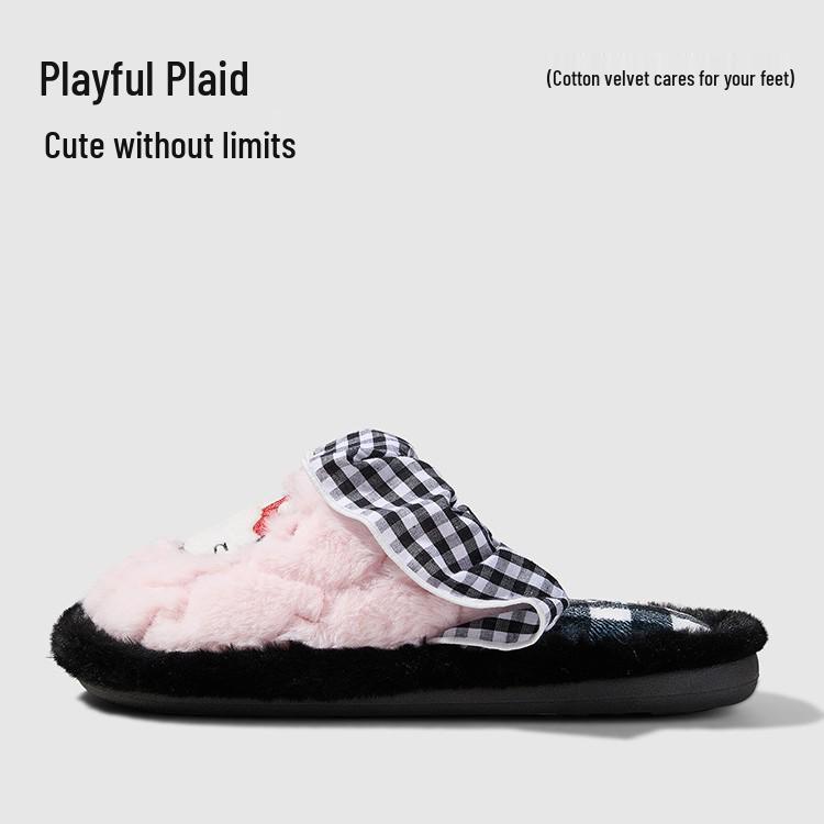 Cute Kitty Bow Slippers: Women's Non-Slip Comfortable Cotton Indoor Shoes for Autumn and Winter