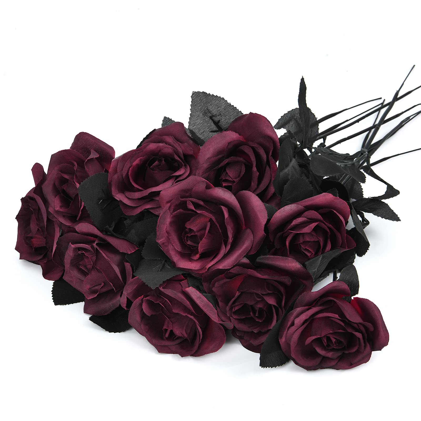 

5/10pcs Dark Red Artificial Silk Rose Bouquet Realistic Fake Rose Flowers for Halloween Xmas Home Wedding Party Decor 5pcs темно-красного