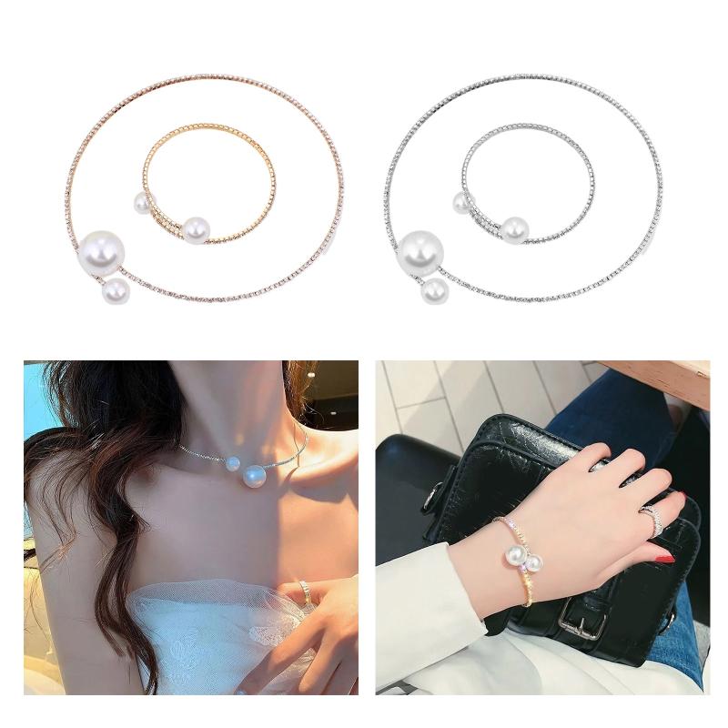2 pieces Beautiful Fashion Pearl Open Choker Necklace and Bracelet Set Gift for Lover Fiancee Wife Mother Valentine