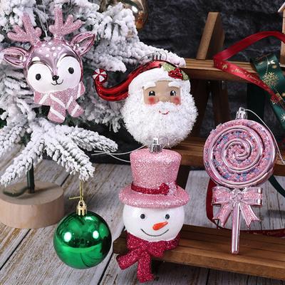 Cartoon 3D Christmas Ornaments Plastic Hanging Decor with Snowman Reindeer Lollipop Designs Festive Tree Decoration for Holiday Displays