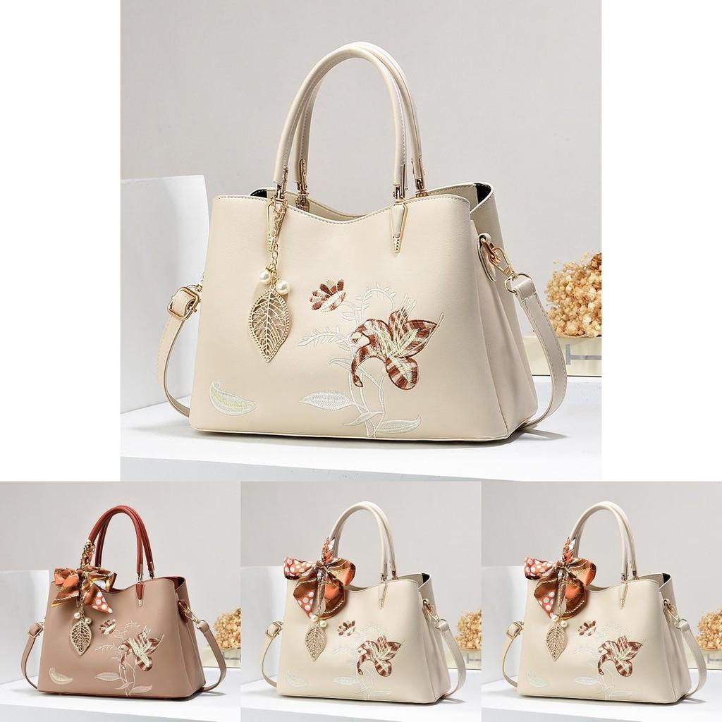 Stylish Large Capacity Embroidered Tote Bag For Women Perfect For Business Commute In Khaki And Cream Colors