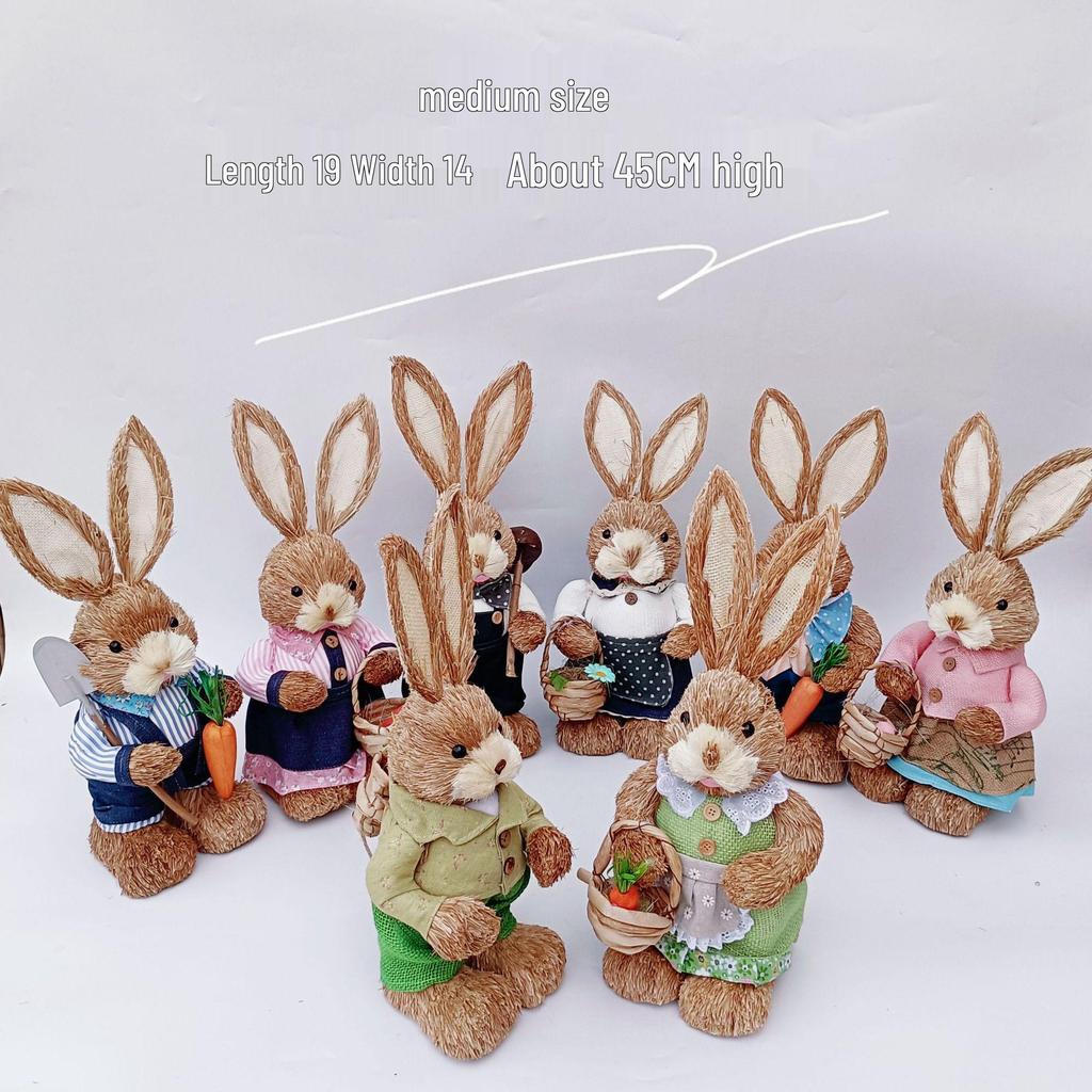 45CM Medium Woven Reed Rabbit Handmade Forest Style Folk Home Decoration Souvenir