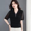 Women's Summer V-Neck Mesh Sleeve Knit Top