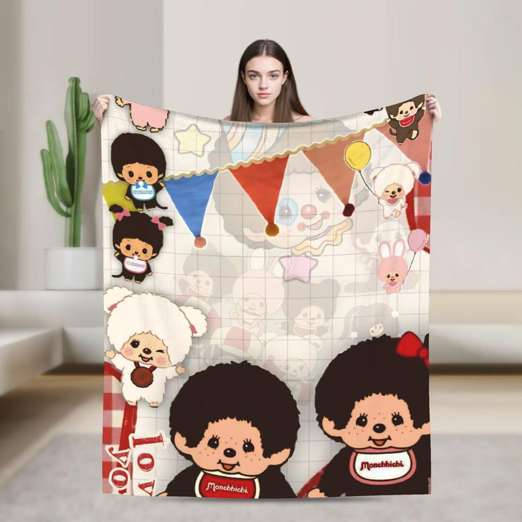 Monchhichis Kun Chan Pärchen Decke Niedliche Cartoon Flanell Tolle Warme Überwurfdecke für Bettwäsche Wohnzimmer Herbst/Winter Outdoor