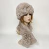 Winter Warm Rabbit Fur Hat Scarf Set Natural Fur Knitted Shawl High Elastic Women Beanie
