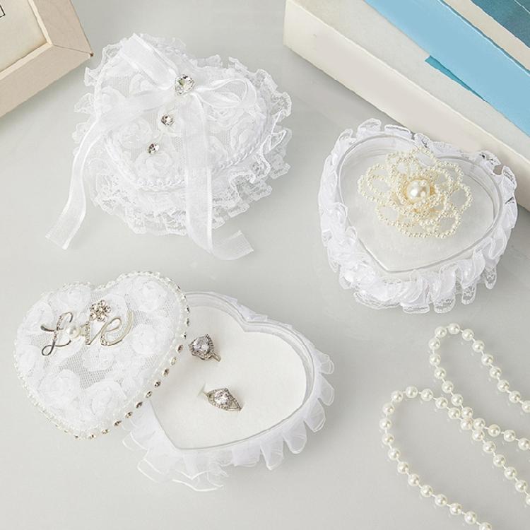 Romance Lace Wedding Rings Holder Heart Shape Fingerring Box For Bridal Party Formal Occasion Jewelry Gift Display