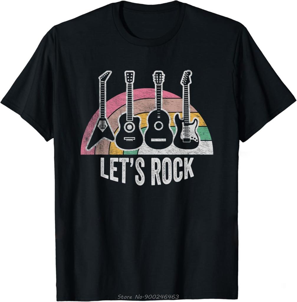 Let's Rock Electric Guitar Music Lover Band Guitarist Retro T-Shirt Unisex Summer Oversized Tshirt Fashion Causal T Shirt Tees