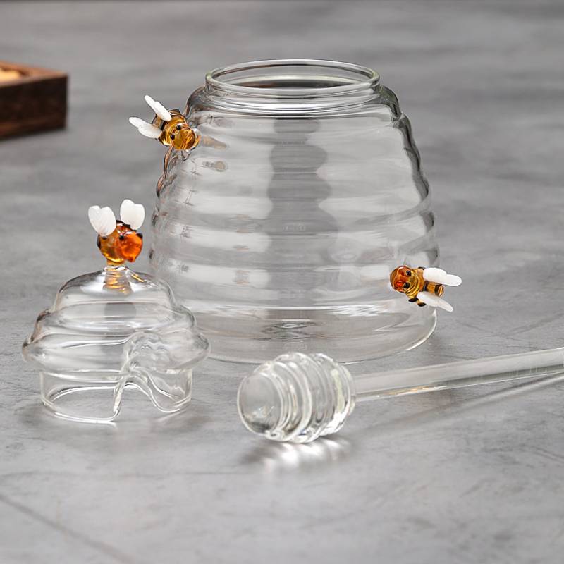 Transparent Honey Storage Tanks Honey Jar with Dipper and Lid 8.11 Ounces  Glass Beehive Honey Pot Honey Containers Holder
