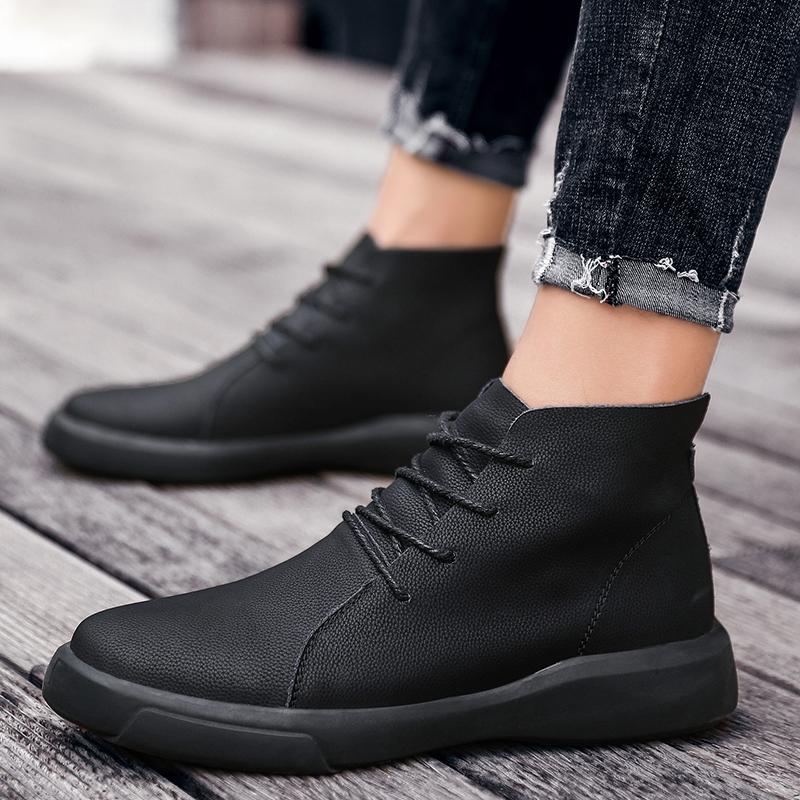 Men's autumn and winter new high-top casual shoes, 100% cowhide leather shoes, loafers, fleece warm men's boots, ankle boots