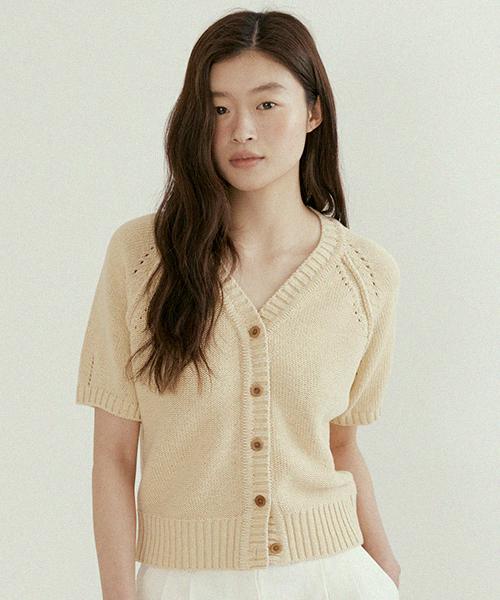 Lingseoul Hanji Blended V-Neck Knit-Beige