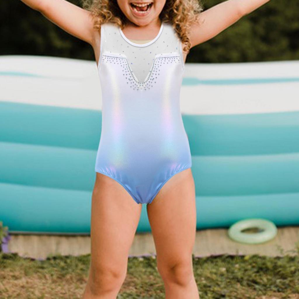 Girls Gymnastics Leotards Athletic Clothes Dance Tulle Splicing Sleeveless Sparkling Ballet