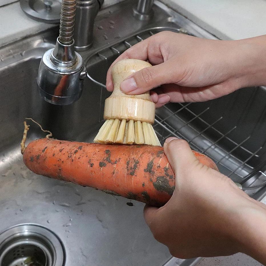 1PC Bamboo Dish Scrub Brush Soap Dish Kitchen Wooden Dish Scrubber Cleaning Brush for Washing Dish Cast Iron Pan Pot