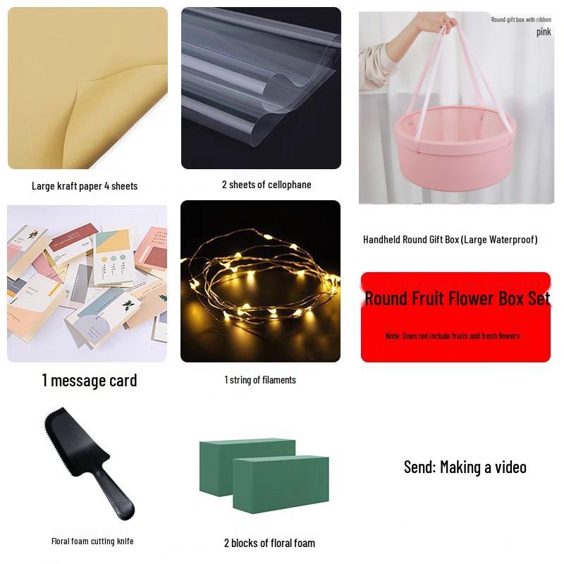 Set Cutii Rotunde Trasparente Impermeabile cu Mâner Panglică pentru Flori Proaspete și Fructe, Pachet Buchet de Iarnă.