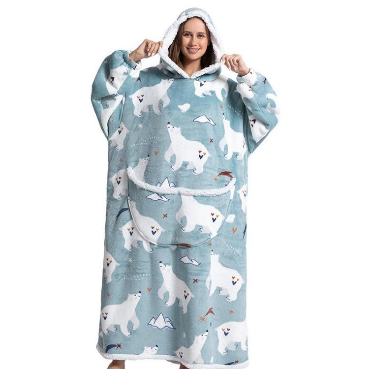 Kadın Kış Polar Kapüşonlu Bornoz Oversize Kollu Battaniye 140cm Dev TV Kapüşonlu Sweatshirtler Rahat Konforlu Sıcak