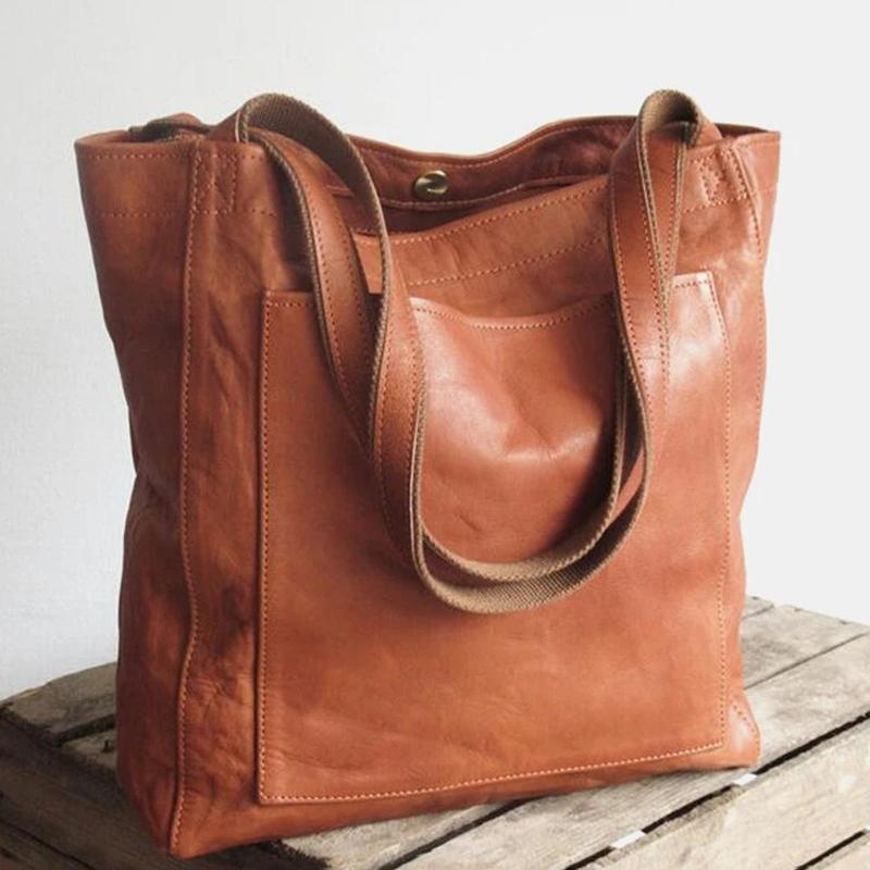 Women s Shoulder Bag Oil Wax Leather Large Capacity Fashionable  Big Tote Bag Retro Soft Leather Oversized Shopping Handbag 36cmX41cmX13cm