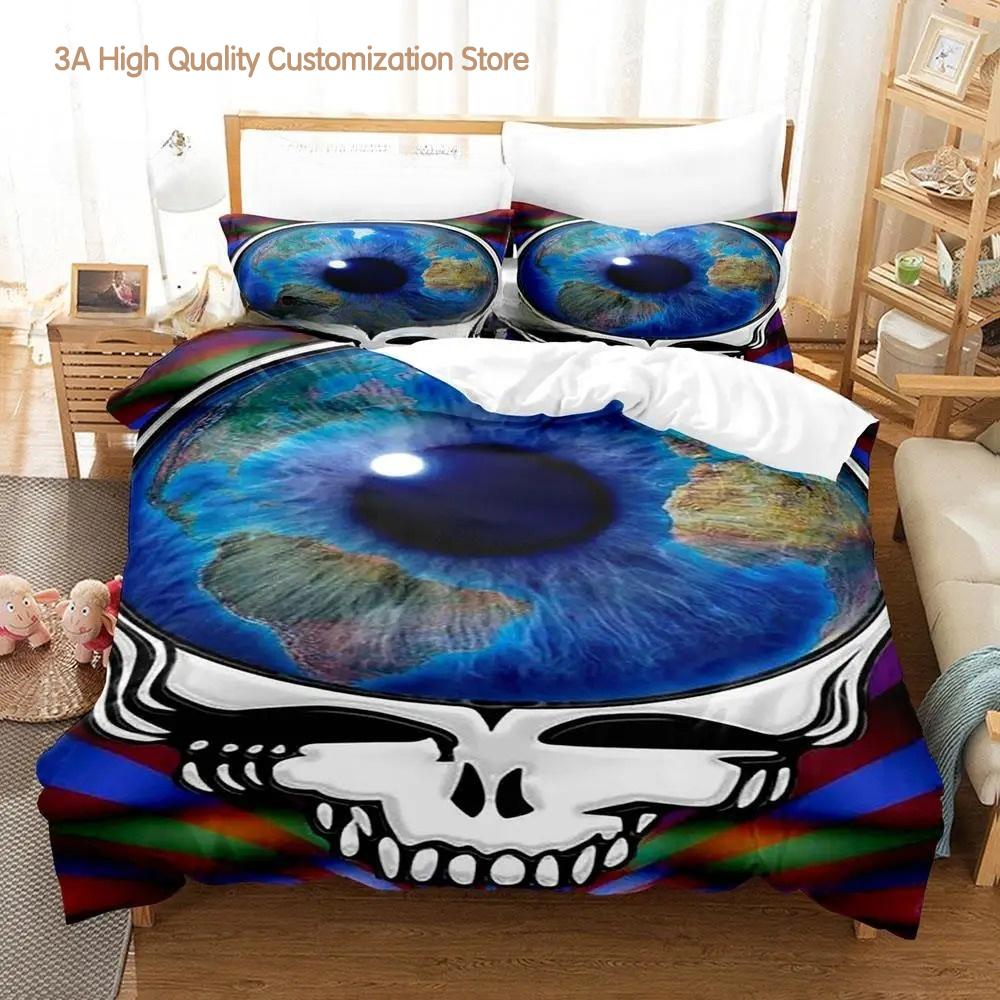 

Comforter Skull Grateful Dead Bedding Set Single Twin Full Queen King Size Bed Set Aldult Boys Bedroom s Hip Hop Bed Comforter (quilt)-EU Single(135*200cm)3pcs