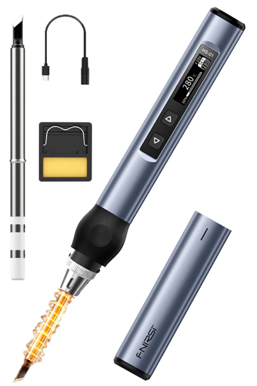 

USB Soldering PD Rapid Heating in 2 High Temperature USB Precision Circuit Includes Soldering Iron and Cleaning Sponge Iron, 96W, Seconds, Power, синий