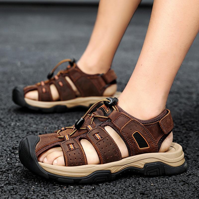 Fashion Leather Men Sandals Summer New Beach Men Comfortable Sandals Outdoor Men's Casual Shoes Fashion Hollow Out Flats Big Size 38-46