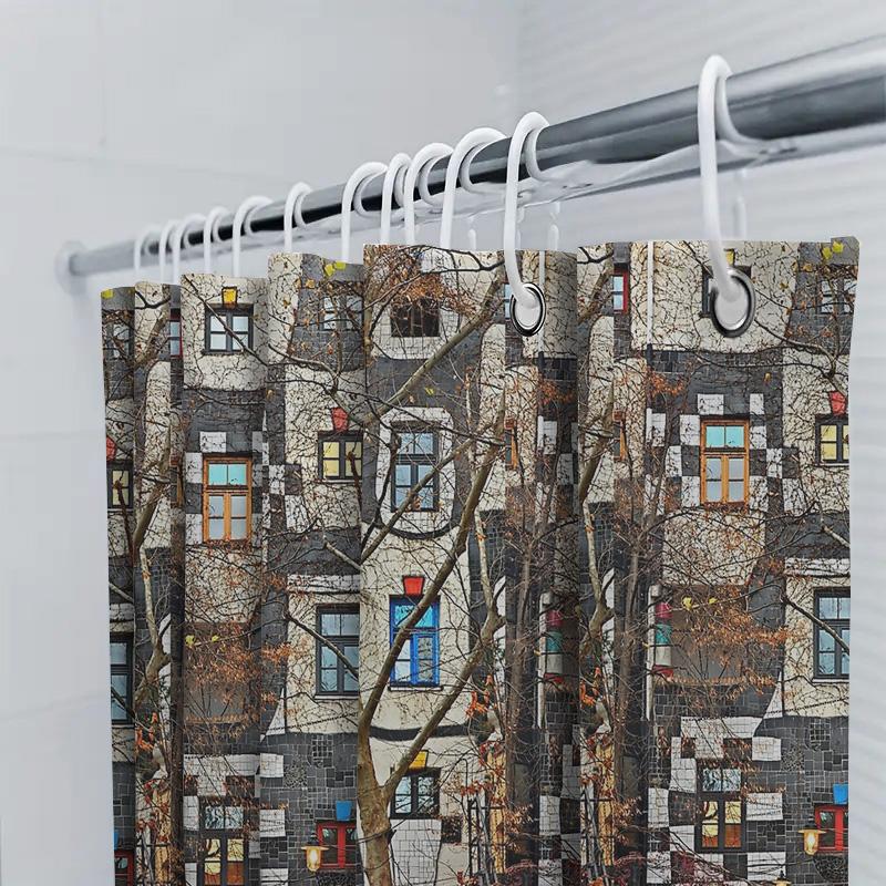 Bathroom Shower Curtain Vintage Gothic Pattern Dark Academia Decor Halloween Spooky Home Textile Washable Waterproof Room Divide