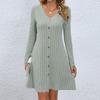 Women's Autumn/winter Button Waist Long Sleeve Sweater Dress