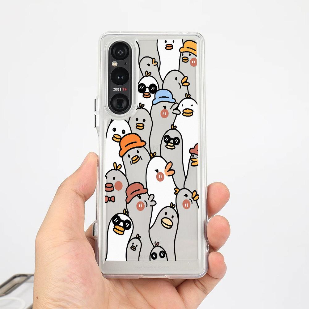 "Cute Duck"Hard Transparent Phone Case For Sony Xperia 1 V VI VII VIII Xperia 5 V Xperia 10 V VI VII/ Shockproof Sony Cover