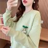 Women's Cherry Embroidered Sweater Quilted Knit Casual Long-Sleeve Top Hoodies