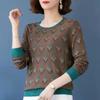 Autumn Winter Women Round Neck Middle-aged Mothers Jacquard Color Tops Knitted Bottoming Shirts Foreign Style Sweaters