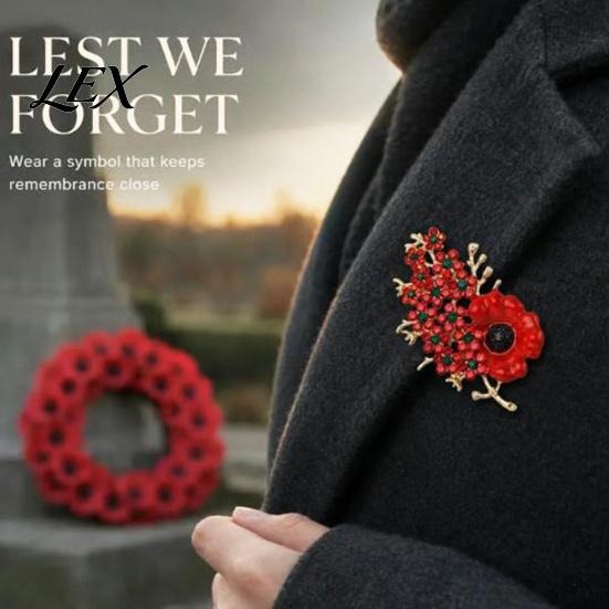Victory Blossom Pin Never Forgotten Brooch, Red Flower Lapel Commemorative Blazer with Rhinestone, Alloy Memorial Badge Jewelry for Veterans