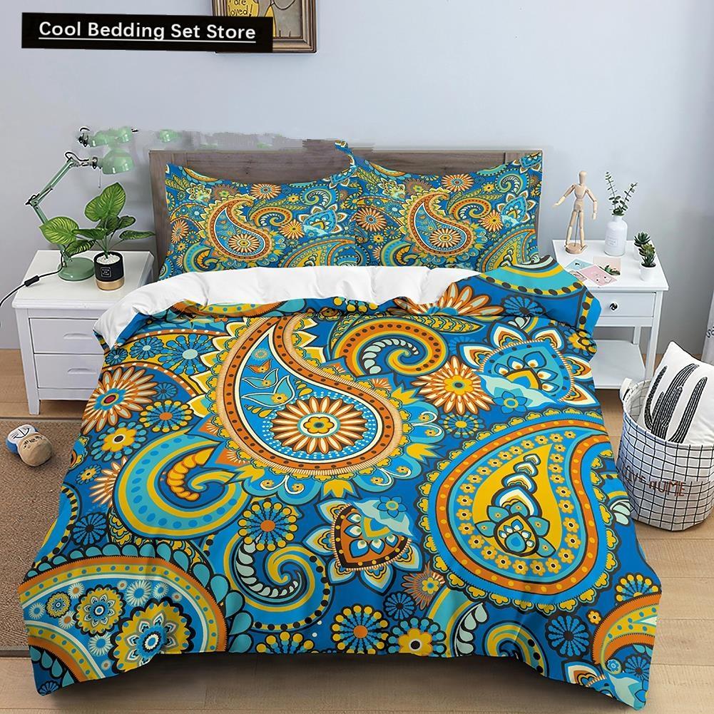 Indian Floral Style King Queen Duvet Cover Colorful Boho Mandala Bedding Set for Adults Geometric Exotic Polyester Quilt Cover