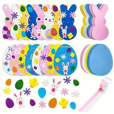 Zestaw 334 szt. naklejek piankowych wielkanocnych, naklejki DIY z jajkiem wielkanocnym, króliczkiem, kurczaczkiem, samoprzylepne, wielkanocne rękodzieło DIY, brokatowe piankowe naklejki wielkanocne