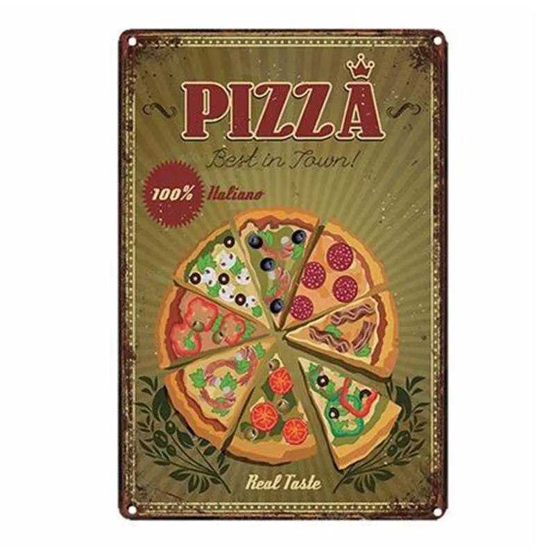 Pizza Schild Retro Blechmalerei Vintage Metallbild Wanddekoration Für Pizzeria Restaurant Esszimmer