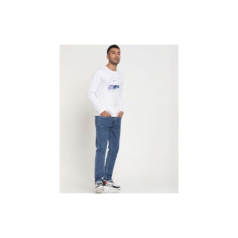 Bewakoof Men' Printed Regular Fit Full Sleeve Round Neck Cotton TShirt_468881_White_L