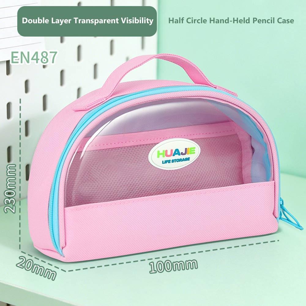 Multi-layer Pencil Case Clear Pencil Pouch Portable Stationery Bag Gift розовый