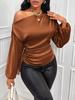 European and American new women's satin shirt, spring and summer asymmetrical long-sleeved diagonal collar shirt top