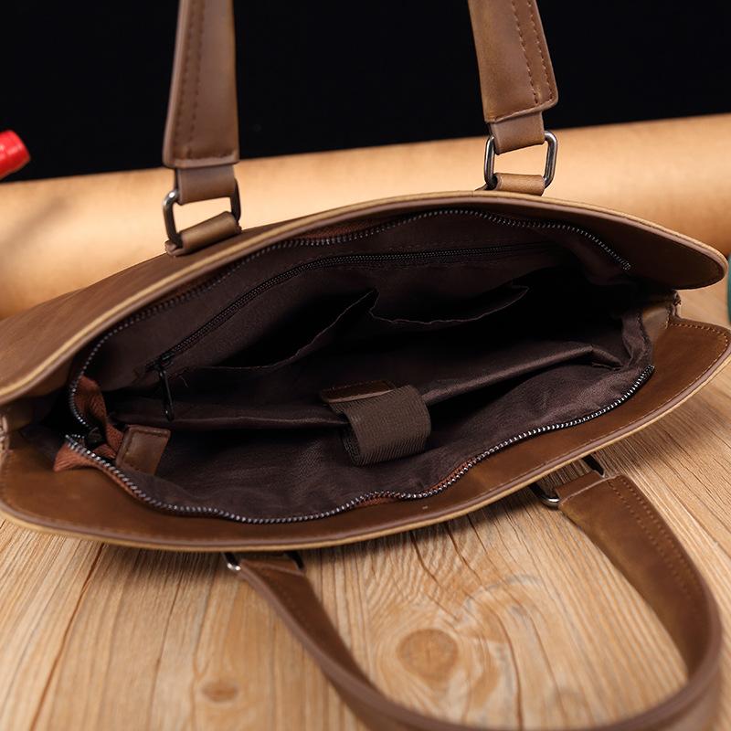 Korejská verze Crazy Horse Leather Pánská kabelka Taška přes rameno Aktovka PU Měkká kožená počítačová taška Neformální pánská taška